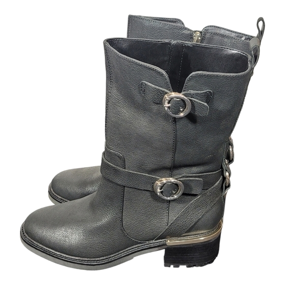 NWOB Vince Camuto Kerivini in Smooth Black Leather Moto Boot Size 10.5 SB7 - Picture 3 of 13